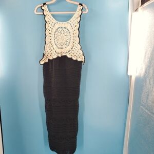 ZARA NWT crochet black and white maxi dress L
